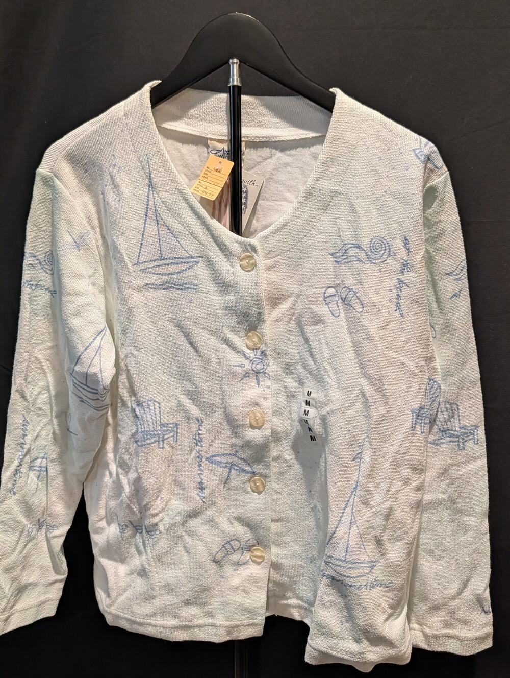 Vintage NWT Coastal Grandmother Nautical Cardigan Sailboat Made USA M